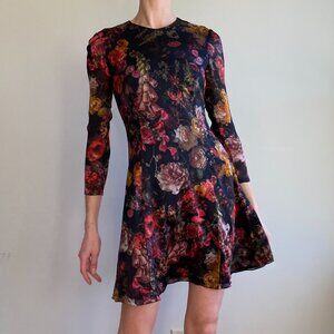 Adam Lippes Floral Silk Chiffon Mini Skater Dress